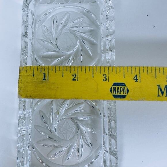 American Cut, Eleanor Butter Dish w/Handles Cut Pinwheel and Fan Blown Glass VTG - Picture 12 of 16